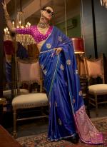 Pure Sattin Blue Party Wear Weaving Saree